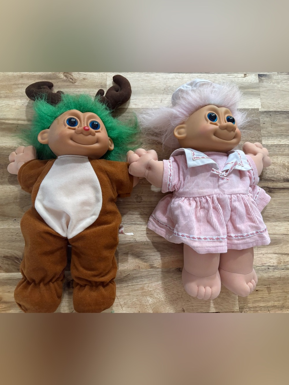 vintage 1990s Russ Berrie "Buffy" Troll & Rudy Reindeer troll 12” dolls